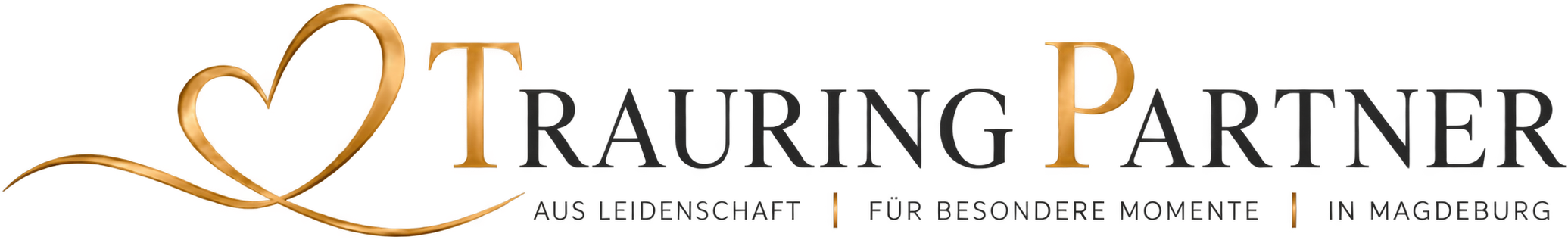 Logo von Trauring Partner Magdeburg mit goldener Herzschleife und Schriftzug Trauring Partner